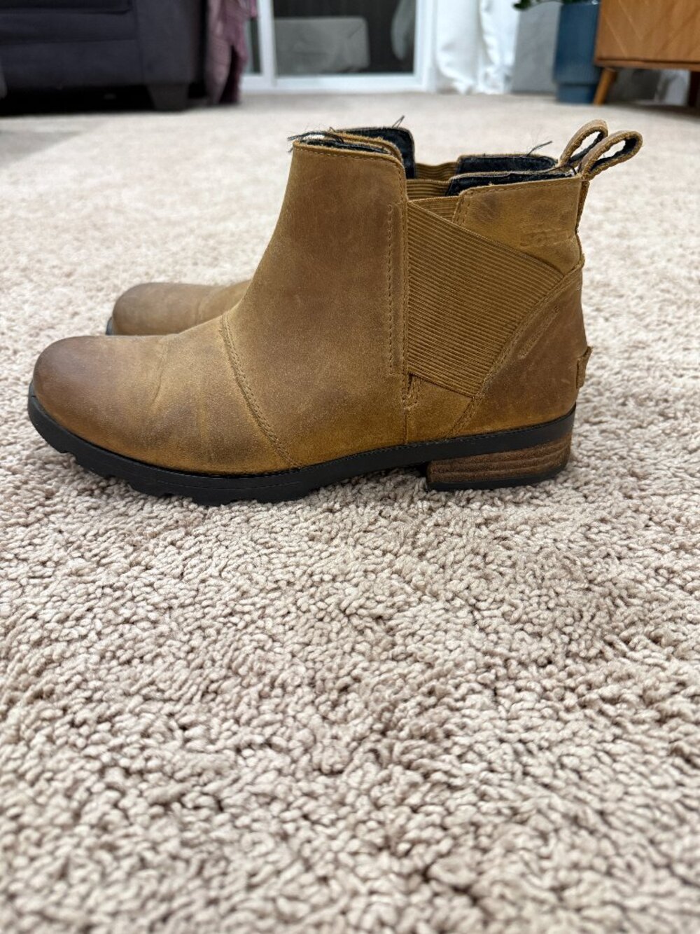 SOREL‎ Emelie Chelsea Boots Waterproof Camel Brown Leather Women’s Size 9